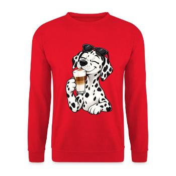 Dalmatiner mit Latte Macchiato - Unisex Pullover - Rot - Vorne - Alina (178cm) & Michal (187cm)
