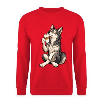 Wolfshund mit Latte Macchiato - Unisex Pullover - Rot - Vorne - Alina (178cm) & Michal (187cm)