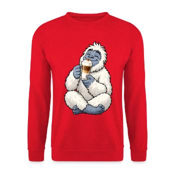Yeti mit Latte Macchiato - Unisex Pullover - Rot - Vorne - Alina (178cm) & Michal (187cm)