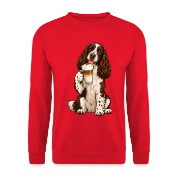 Englischer Springer Spaniel mit Latte Macchiato - Unisex Pullover - Rot - Vorne - Alina (178cm) & Michal (187cm)