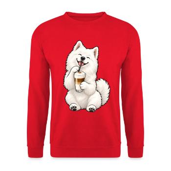 Samojede mit Latte Macchiato - Unisex Pullover - Rot - Vorne - Alina (178cm) & Michal (187cm)