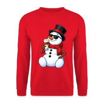 Schneemann mit Latte Macchiato - Unisex Pullover - Rot - Vorne - Alina (178cm) & Michal (187cm)