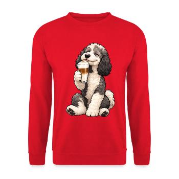 Schafpudel mit Latte Macchiato - Unisex Pullover - Rot - Vorne - Alina (178cm) & Michal (187cm)