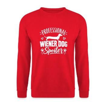 Dackel: Beruflicher Wursthund - Unisex Pullover - Rot - Vorne - Alina (178cm) & Michal (187cm)