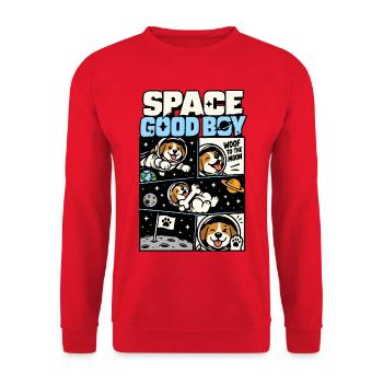 Space Good Boy – Astronautenhund - Unisex Pullover - Rot - Vorne - Alina (178cm) & Michal (187cm)