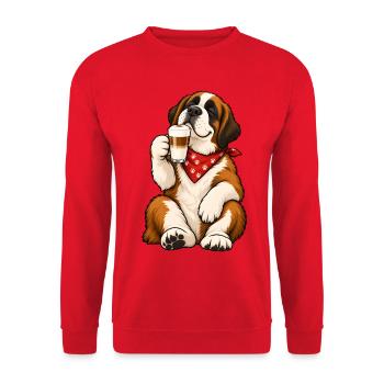 Bernhardiner mit Latte Macchiato - Unisex Pullover - Rot - Vorne - Alina (178cm) & Michal (187cm)