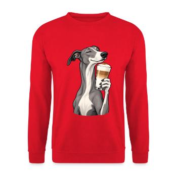 Greyhound mit Latte Macchiato - Unisex Pullover - Rot - Vorne - Alina (178cm) & Michal (187cm)