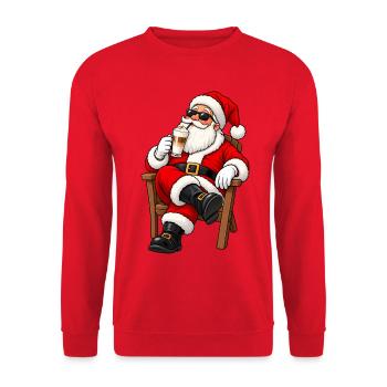 Weihnachtsmann mit Latte Macchiato – Kawaii Kaffee - Unisex Pullover - Rot - Vorne - Alina (178cm) & Michal (187cm)
