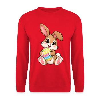 Osterhase Kawaii Style – Süßes Ostermotiv - Unisex Pullover - Rot - Vorne - Alina (178cm) & Michal (187cm)