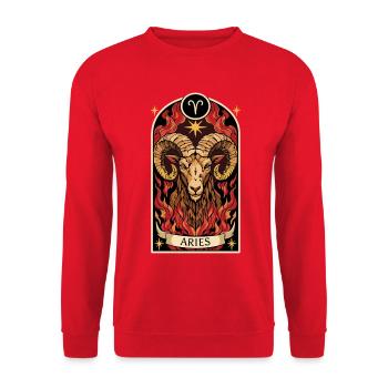 WIDDER-Tierkreiszeichen - Unisex Pullover - Rot - Vorne - Alina (178cm) & Michal (187cm)