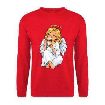 Engel mit Latte Macchiato – Himmlischer Kaffeegenu - Unisex Pullover - Rot - Vorne - Alina (178cm) & Michal (187cm)