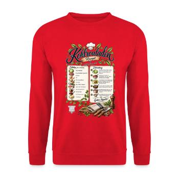 Kohlrouladen Rezept T-Shirt Design - Unisex Pullover - Rot - Vorne - Alina (178cm) & Michal (187cm)