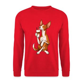 Podenco Ibicenco mit Latte Macchiato - Unisex Pullover - Rot - Vorne - Alina (178cm) & Michal (187cm)