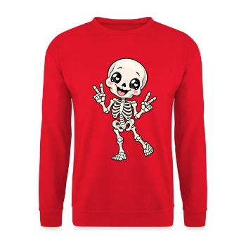 Süßes Skelett im Kawaii Style – Halloween - Unisex Pullover - Rot - Vorne - Alina (178cm) & Michal (187cm)