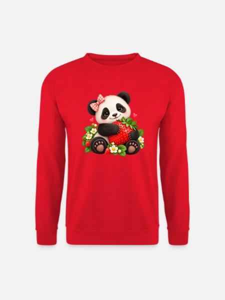 Süßer Panda mit Erdbeere - Unisex Pullover - Rot