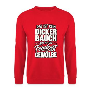 Das ist kein dicker Bauch – Feinkostgewölbe | Lust - Unisex Pullover - Rot - Vorne - Alina (178cm) & Michal (187cm)