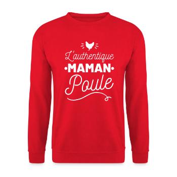 l'authentique maman poule idée cadeau citations - Sweat-shirt Unisexe - rouge - Devant - Alina (178cm) & Michal (187cm)