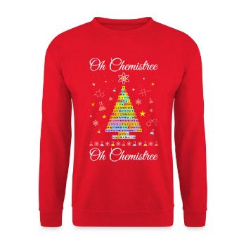 Chemistree aktuelles Periodensystem Weihnachtsbaum - Unisex Pullover - Rot - Vorne - Alina (178cm) & Michal (187cm)