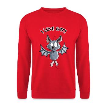 I Love Bats - Fledermaus - Fledermäuse - Unisex Pullover - Rot - Vorne - Alina (178cm) & Michal (187cm)