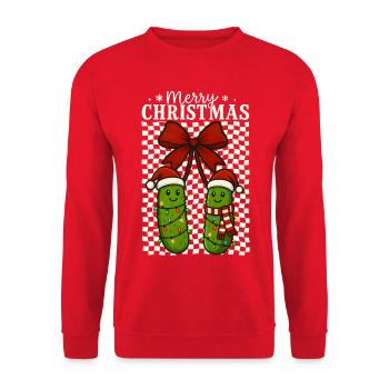 Cute Merry Christmas Pickles Holiday Design - Unisex Pullover - Rot - Vorne - Alina (178cm) & Michal (187cm)