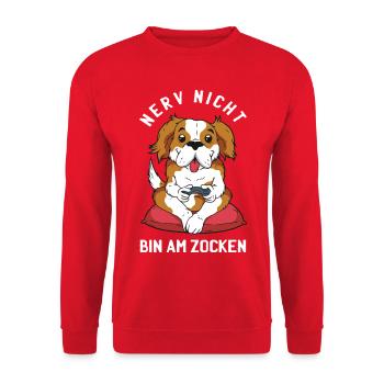 Gehen Sie Ihrem Hund nicht auf die Nerven er zockt - Unisex Pullover - Rot - Vorne - Alina (178cm) & Michal (187cm)