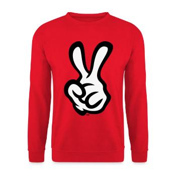 Victory Hand Sign (Left Hand / POS / 2C) - Unisex Sweatshirt - red - Front - Alina (178cm) & Michal (187cm)