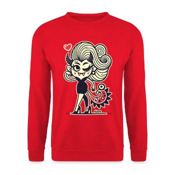 Pop Art Démon au Cœur de Lune - Sweat-shirt Unisexe - rouge - Devant - Alina (178cm) & Michal (187cm)