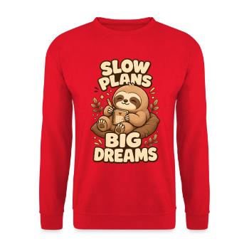 Slow Plans Big Dreams Faultier - Unisex Pullover - Rot - Vorne - Alina (178cm) & Michal (187cm)