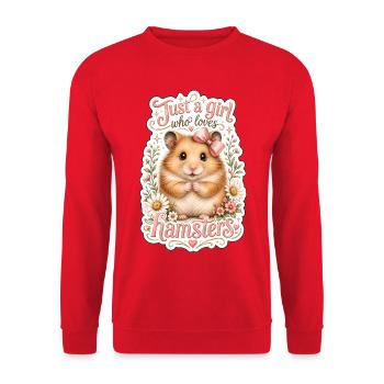 Just a girl who loves hamsters - Unisex Pullover - Rot - Vorne - Alina (178cm) & Michal (187cm)