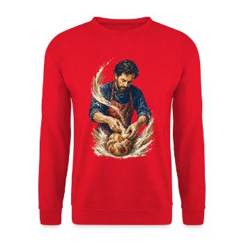 Handwerklicher Bäcker: Rustikales Brot - Unisex Pullover - Rot - Vorne - Alina (178cm) & Michal (187cm)