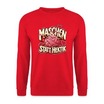Maschen statt Hektik Geschenkidee für Freizeit - Unisex Pullover - Rot - Vorne - Alina (178cm) & Michal (187cm)
