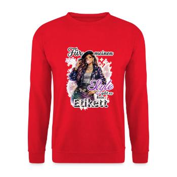 Für meinen Style gibt es kein Etikett - Unisex Pullover - Rot - Vorne - Alina (178cm) & Michal (187cm)