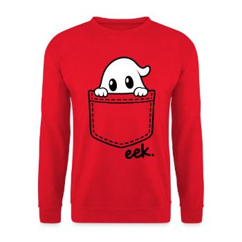 Kuscheliger Geist über Brusttasche - Unisex Pullover - Rot - Vorne - Alina (178cm) & Michal (187cm)