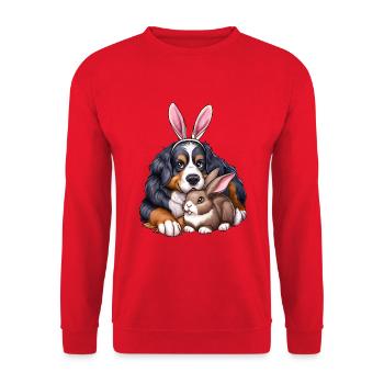 Bernese Mountain Dog and Hare - Unisex Sweatshirt - red - Front - Alina (178cm) & Michal (187cm)