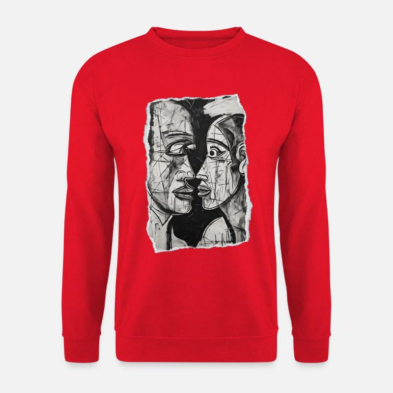 Abstraktes Paar in Schwarz-Weiß-Kunst - Unisex Pullover - Rot