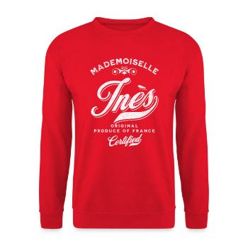 Mademoiselle Inès - Sweat-shirt Unisexe - rouge - Devant - Alina (178cm) & Michal (187cm)