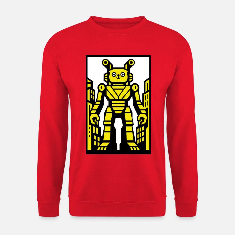 Cat Robot in Stadtlandschaft - Unisex Pullover - Rot