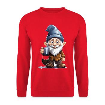 Gnom mit Kaffee Becher - Unisex Pullover - Rot - Vorne - Alina (178cm) & Michal (187cm)