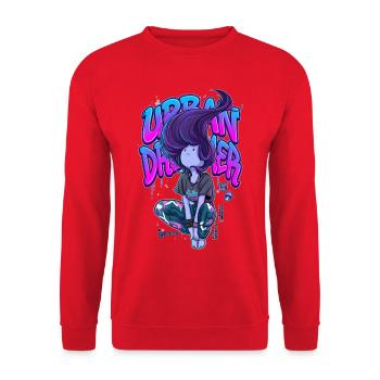 Urban Dreamer Lofi Anime Girl Graffiti Streetwear - Sweat-shirt Unisexe - rouge - Devant - Alina (178cm) & Michal (187cm)