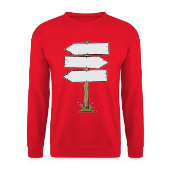 Wooden Signpost Direction Sign - Unisex Sweatshirt - red - Front - Alina (178cm) & Michal (187cm)