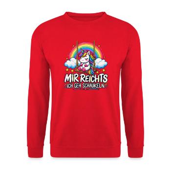 Mir reicht’s – Ich geh schaukeln - Unisex Pullover - Rot - Vorne - Alina (178cm) & Michal (187cm)