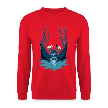 Gruselbrücke im Wald - Unisex Pullover - Rot - Vorne - Alina (178cm) & Michal (187cm)