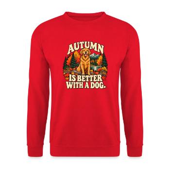 Autumn Is Better With a Dog – Herbstmotiv - Unisex Pullover - Rot - Vorne - Alina (178cm) & Michal (187cm)