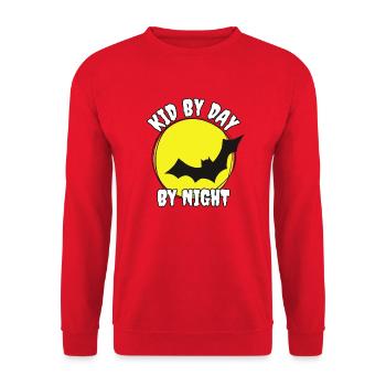 Kid by day - bat by night Kid likes bats - Unisex Sweatshirt - red - Front - Alina (178cm) & Michal (187cm)