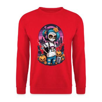 Sugar Skull Girl with Pumpkins - Unisex Sweatshirt - red - Front - Alina (178cm) & Michal (187cm)