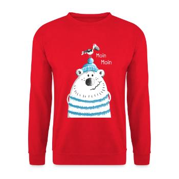 Moin Moin Seebär - Bär - Comic - Nordsee - Unisex Pullover - Rot - Vorne - Alina (178cm) & Michal (187cm)