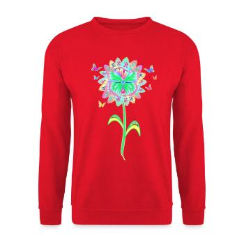 Schmetterling Blume Schmetterlingsblume - Unisex Pullover - Rot - Vorne - Alina (178cm) & Michal (187cm)
