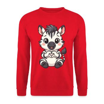 Süßes Zebra mit Herzhänden - Unisex Pullover - Rot - Vorne - Alina (178cm) & Michal (187cm)