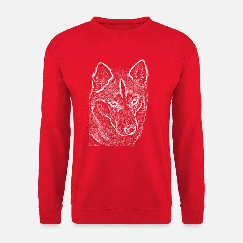 Wolfsblick Linienzeichnung Druckdesign Husky - Unisex Pullover - Rot