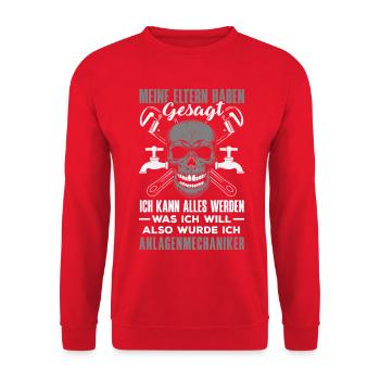Anlagenmechaniker SHK Sanitär Heizung Handwerk - Unisex Pullover - Rot - Vorne - Alina (178cm) & Michal (187cm)
